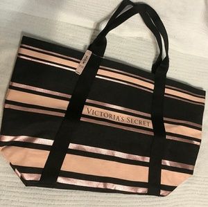 Victoria's Secret Mega Stripe Black/Pink Tote Bag
